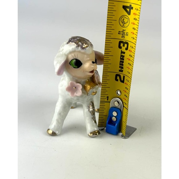 Vintage Cow And Lamb Figurines Ceramic White Gray Porcelain Gold Trim Japan - Picture 12 of 13